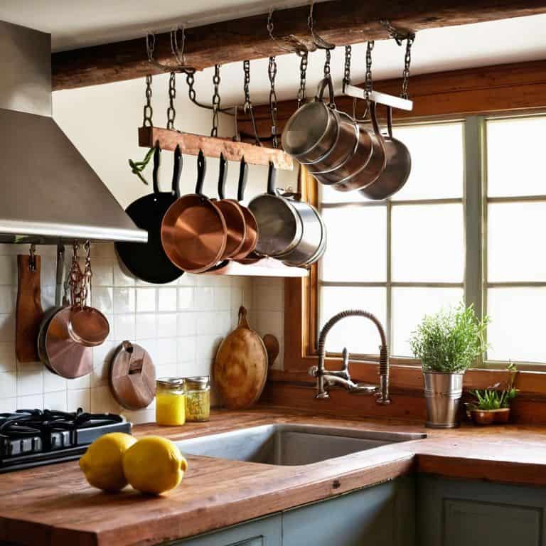 A Creative Project: How to Build a Hanging Pot Rack From a Ladder ...
