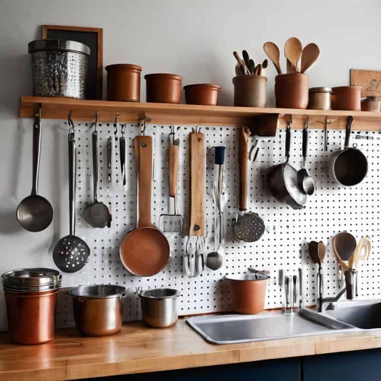 Using pegboard for kitchen storage
