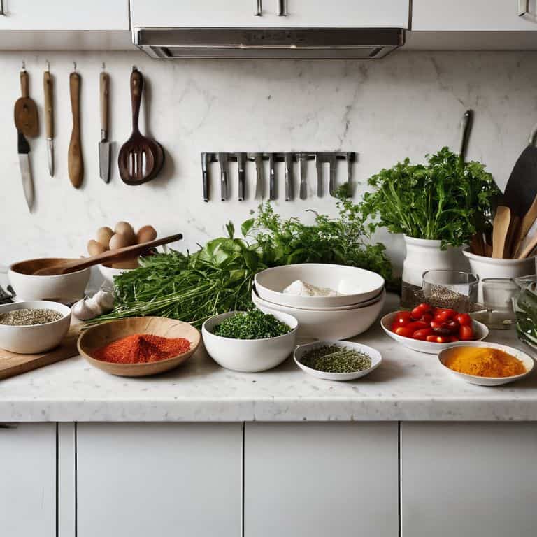 Mise en place in tiny kitchen